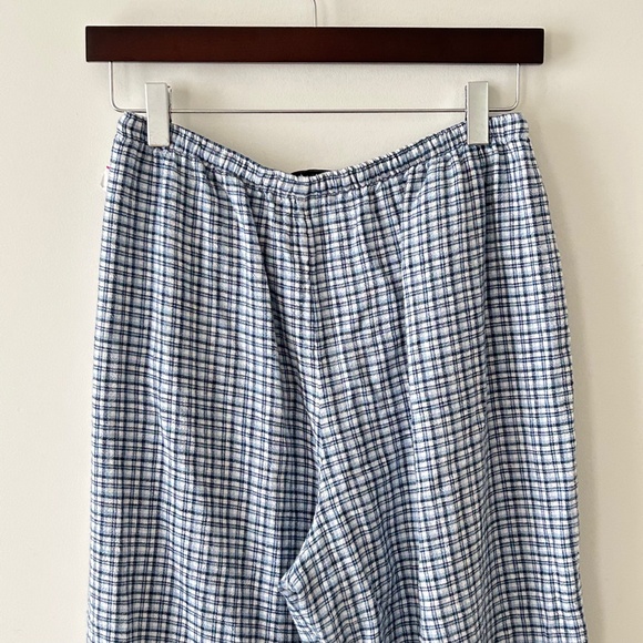 Abercrombie Blue Plaid Linen-Blend Pull-On Wide Leg Drawstring Pants - Picture 10 of 16